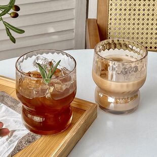 雨点胖胖杯水杯家用杯子锤纹小众ins风玻璃杯高颜值复古拿铁茶杯