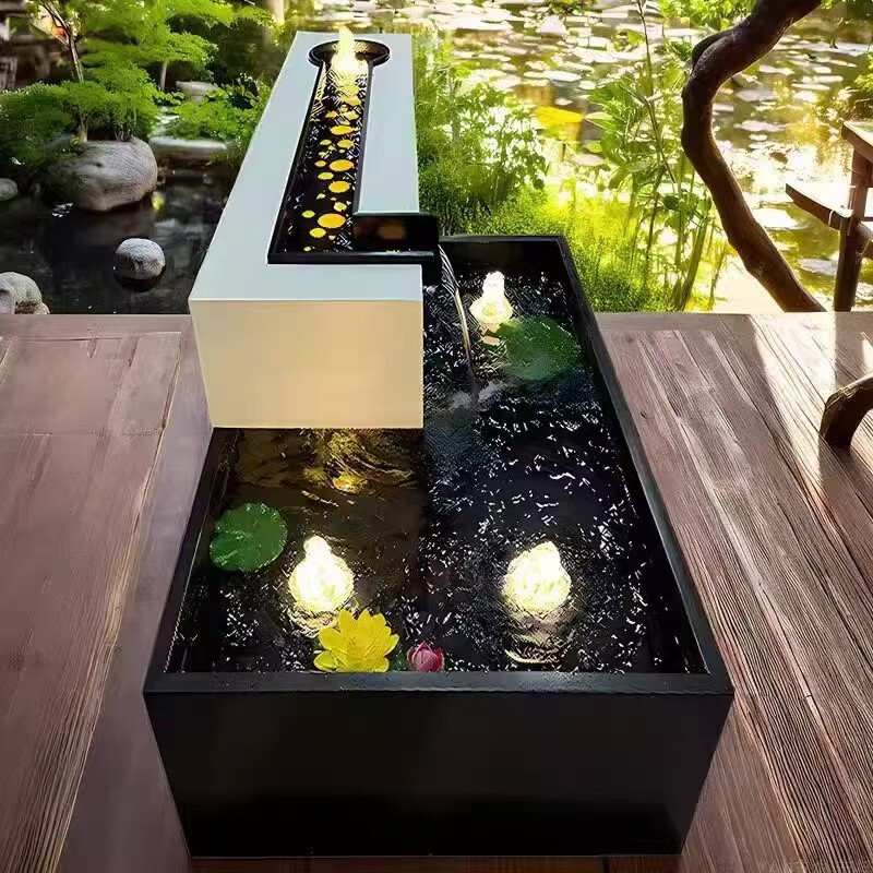 瀑布流水景观喷泉涌泉设备一体式勺子水景不锈钢水池庭院流水