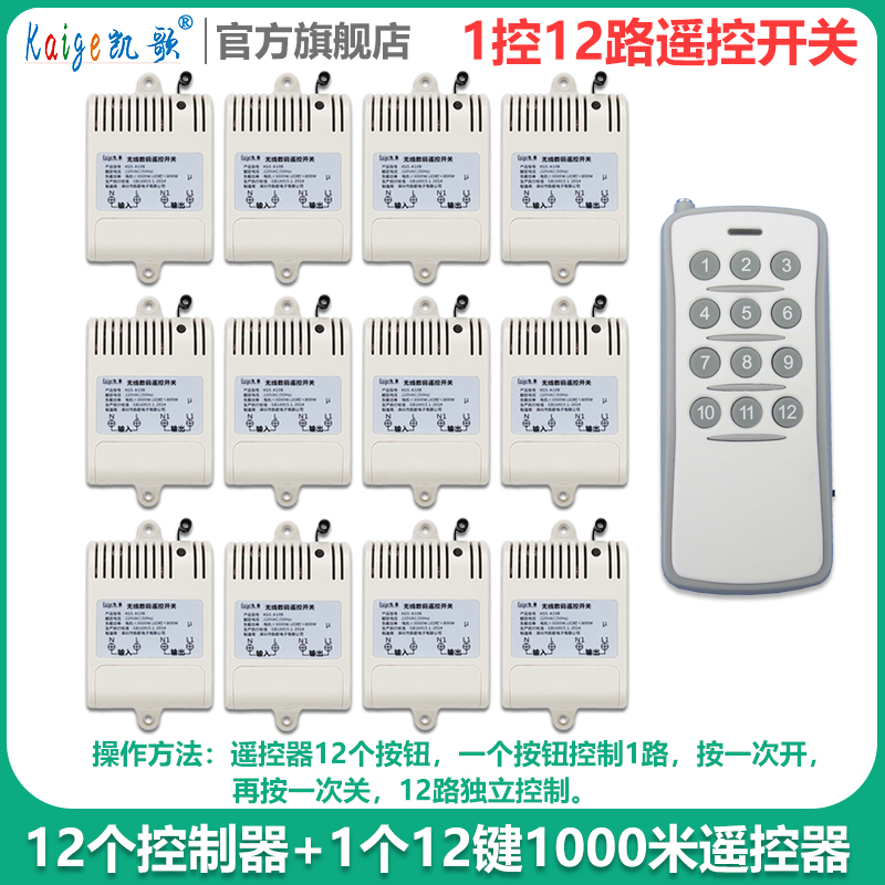 水泵无线遥控开关 220V单路 大功率电机遥控开关 一拖十二路 12路