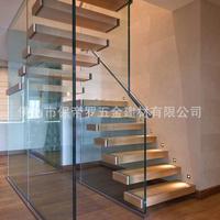 鋼木樓梯懸浮鋼結(jié)構(gòu)玻璃護(hù)欄扶手欄桿樓梯不銹鋼槽管卡槽扶手