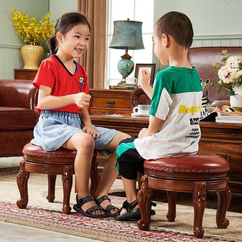 欧式茶442几小凳实木凳沙发凳边美式圆凳客厅家用矮凳皮子坐墩搁