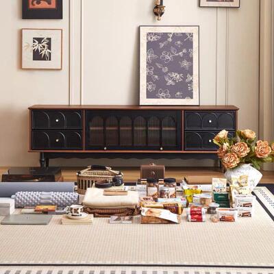 法式古实木电视柜茶几复客厅黑色地储柜美式网红收纳TKX落物新款