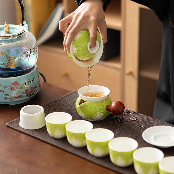 白菜陶瓷碗茶具家用三泡茶碗瓷才盖手工泡茶盖简约中式茶碗D891具