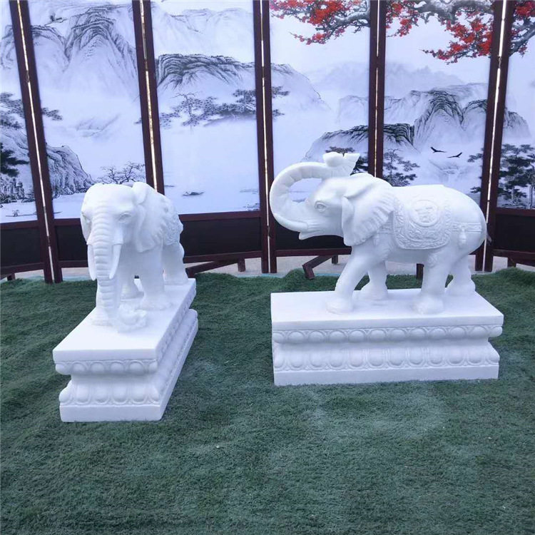 酒店门口汉白玉青石一对石雕摆件