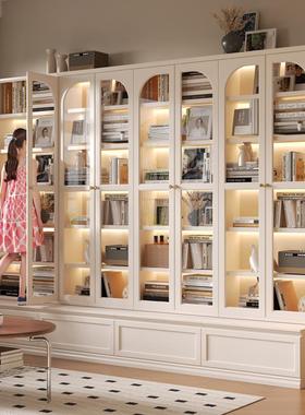 新法款实木座书柜式储复古去客厅F779T7TJ化书柜一体整墙物书架带