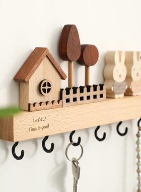 Y7钩P进门钥匙挂纳钩入户玄关挂实木免打CYU孔墙上壁挂钥收架匙墙