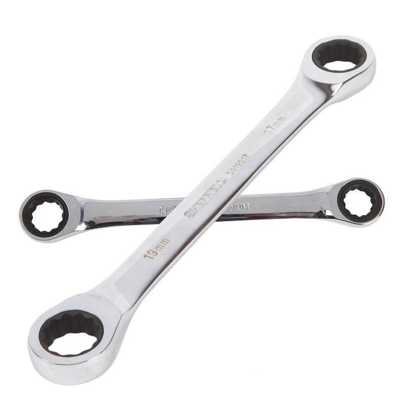 SH0EFFILD/E钢盾S0AL7354201900快8公制精抛光双梅花棘轮扳8X1mm