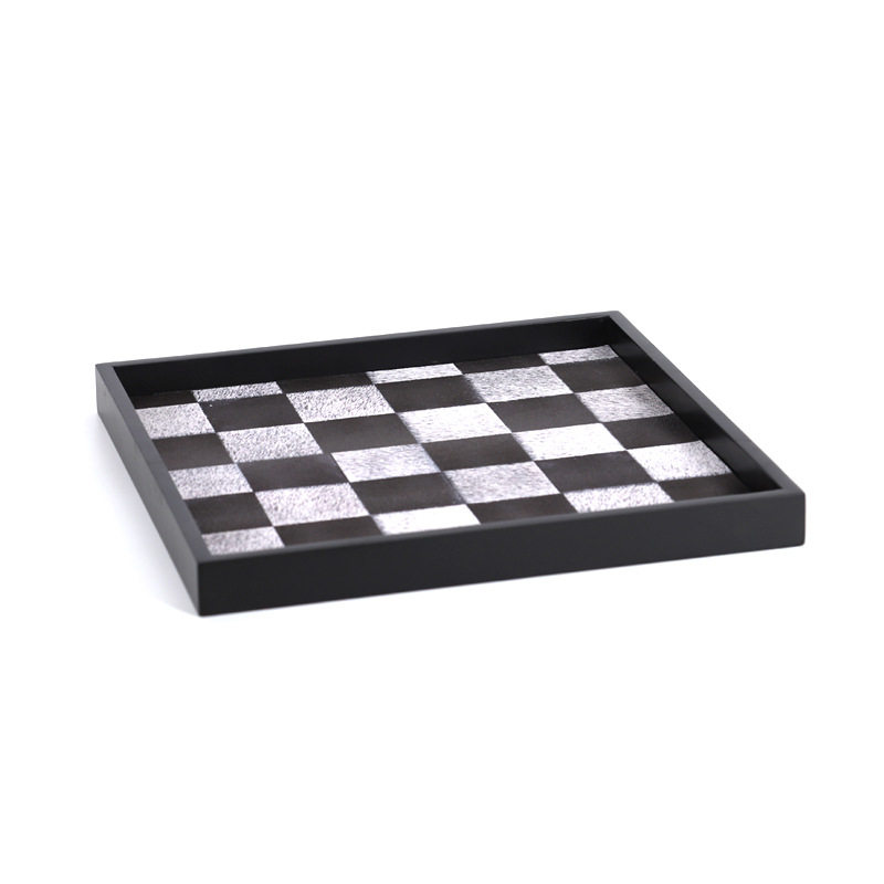 现代简约黑白棋盘格皮革餐用托盘