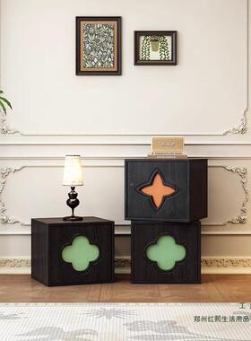 风实木WYH复古斗柜厅客餐边玄柜多功能电视柜卧室床头柜中古黑色
