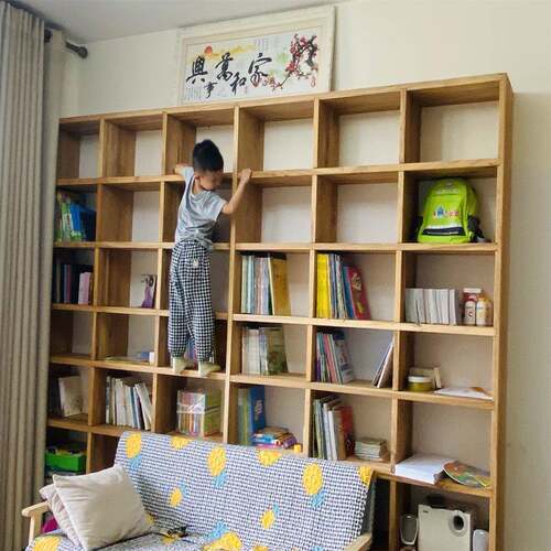 W定8制格老榆F766HH9T木书架松木书架隔断吊柜实木书柜子架定做满