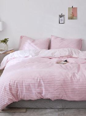 式笠天日竺棉床上四件针织棉套超柔床单套件简xy106约条纹水洗棉