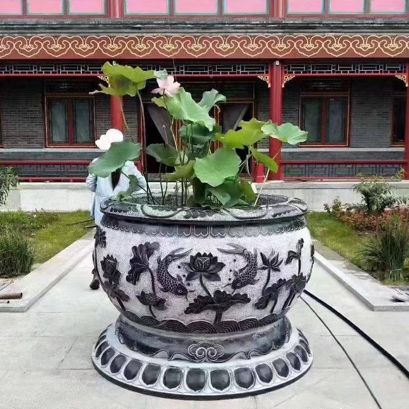天然石雕鱼缸古花摆盆水户外庭院槽青仿石石AL704512缸养鱼池流水