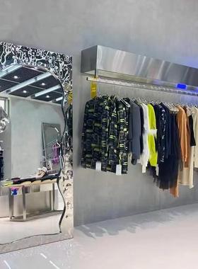 拍全身落地镜不锈钢水波纹靠墙简约衣试地衣镜CWW穿服装店照道具