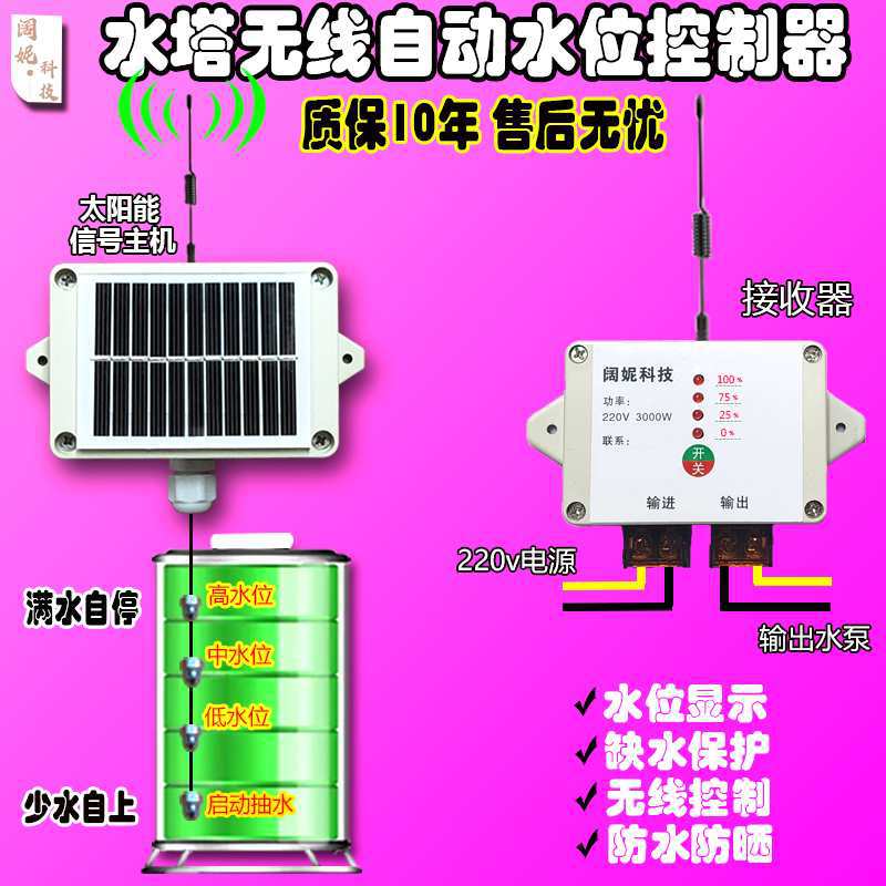 水塔无线全自动上水开关水位控制器220v用水箱液位显示感应抽水
