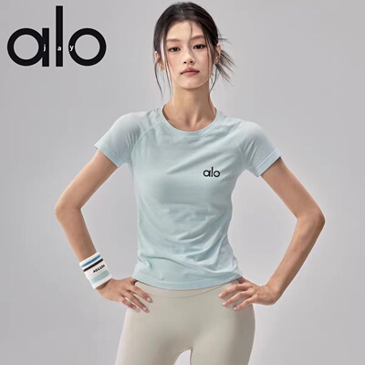 alojay速干修身女瑜伽短袖T恤