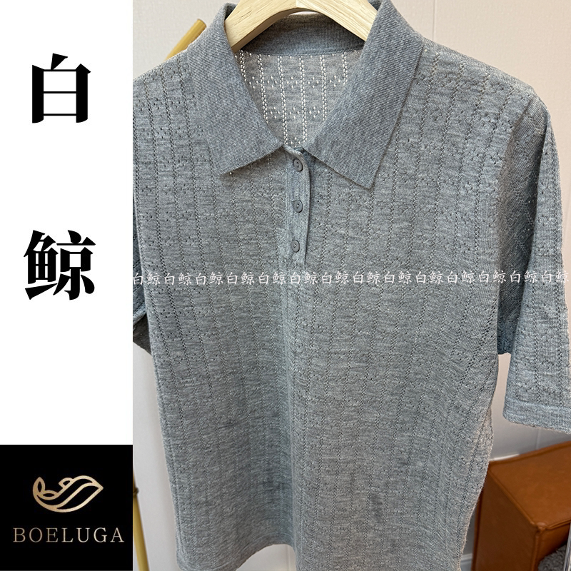 灰色POLO领麻花针织衫女短袖套头宽松显瘦上衣26AM0418