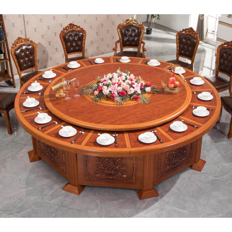 酒店电动餐桌大圆桌饭店自动旋转实木转盘圆桌面15/20人火锅桌椅