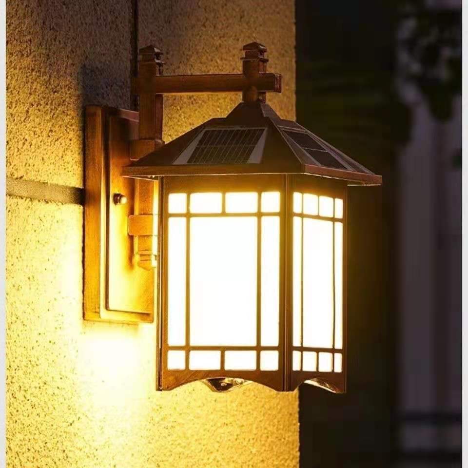 太阳能壁灯中式家用户外室外露台墙壁花园别墅防水led庭院灯超亮