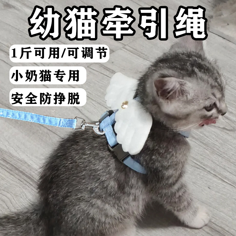 小猫牵引绳幼猫猫咪防挣脱外出专用牵引带超小号衣服奶猫遛猫绳