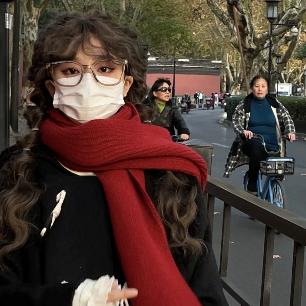 红色围巾女安哥拉新款毛线针织