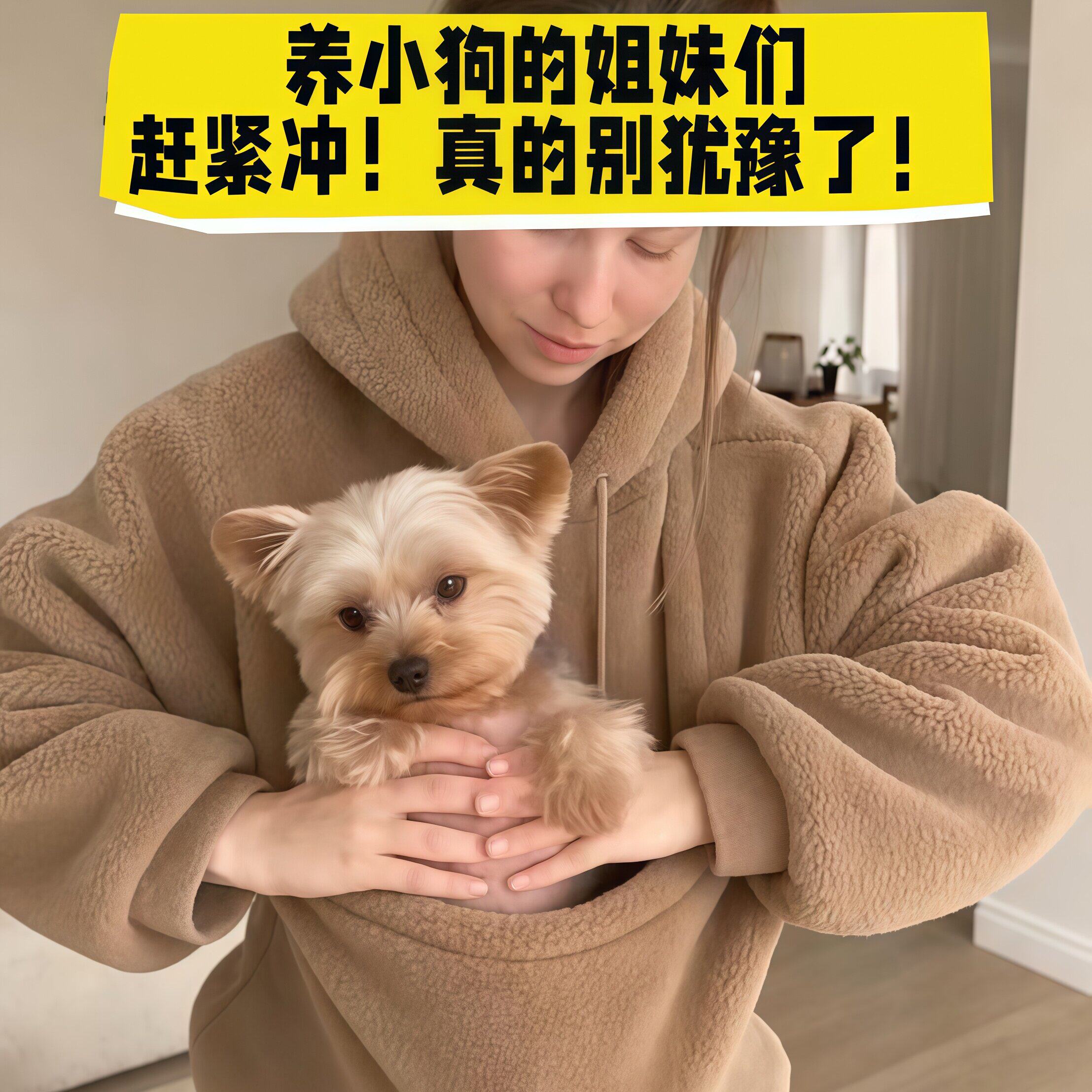 袋鼠卫衣大口袋母子绒衫自带宠物兜宽松连帽上衣秋冬狗狗出门神器