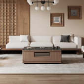 新中式 实木岩板功夫茶几现代简约多功能小户型客厅一体家用泡茶台