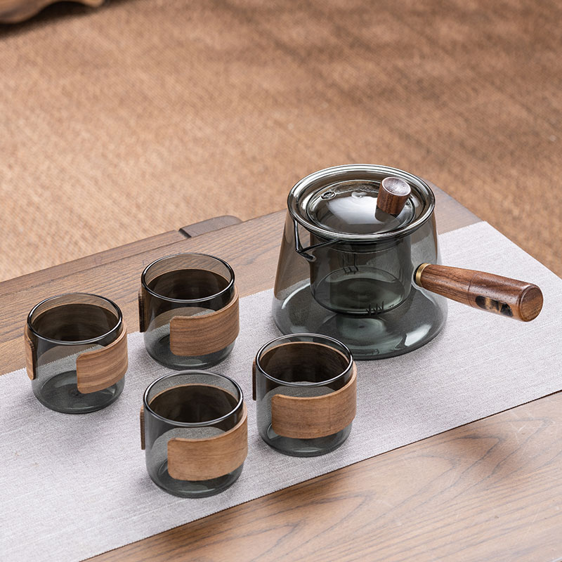 玻璃煮茶壶耐高温过滤木把泡茶壶家用电陶炉新款R小型茶器茶具套