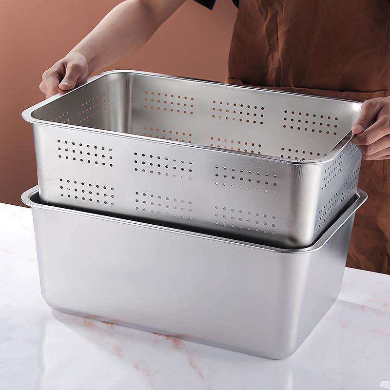 304不锈钢平底方盘商用长方形托盘加深冲孔沥水餐盆套装油炸菜盆,餐饮具,盆,淘宝优惠券,粉丝福利购,淘宝优惠卷