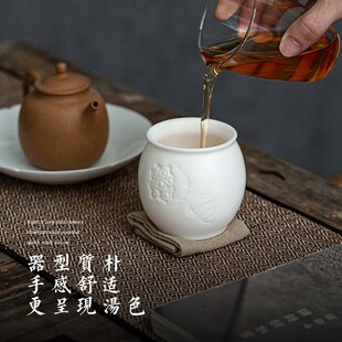 风单杯品茗杯手工主人杯喝茶 德化纯白釉羊脂i玉白瓷素烧茶杯中式