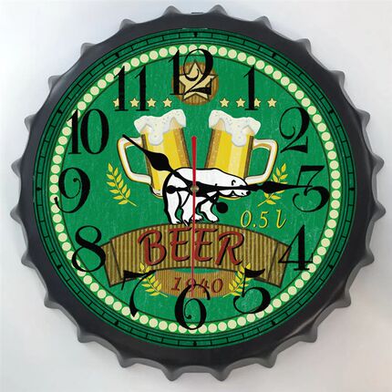 个性创意啤酒盖静音挂钟西餐厅烧烤店酒吧墙壁时S钟表墙壁装饰挂