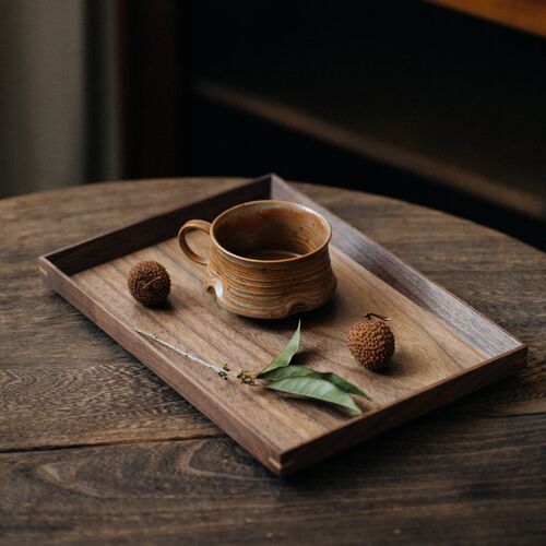 伍杯茶托盘胡桃木盘茶杯咖啡杯托盘F方形收纳盘蛋糕点心盘茶道配