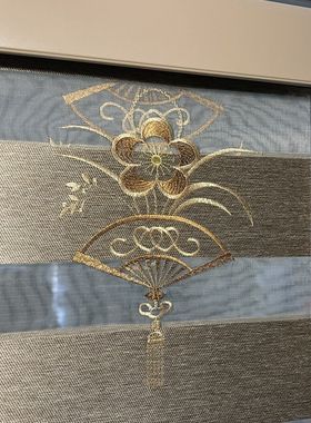 中式绣花窗帘遮阳卷帘客厅书房卫生间阳台百P叶窗拉帘扇子柔纱帘