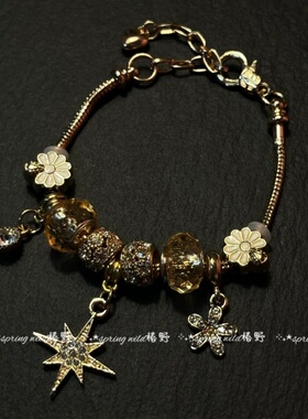 金色八芒星花朵串珠手链