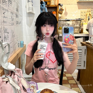 甜酷辣妹粉色音符翅膀吊坠项链y2k亚文化小众个性长款锁骨链配饰