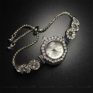 Vintage古着超闪满钻轻奢手表女高级感气质抽拉绳可调节钟表手饰