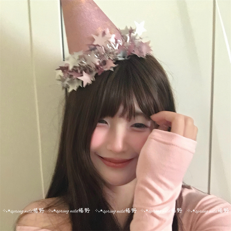 文艺少女闪粉星星流苏生日帽子
