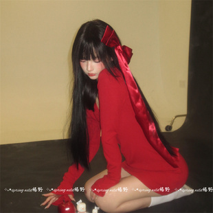 新年氛围感红色蝴蝶结飘带发夹冬季节日拍照配饰2025新款发饰头饰