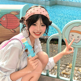 发饰 韩系ins粉色铆钉星星发箍女复古辣妹简约宽边头箍高颅顶个性