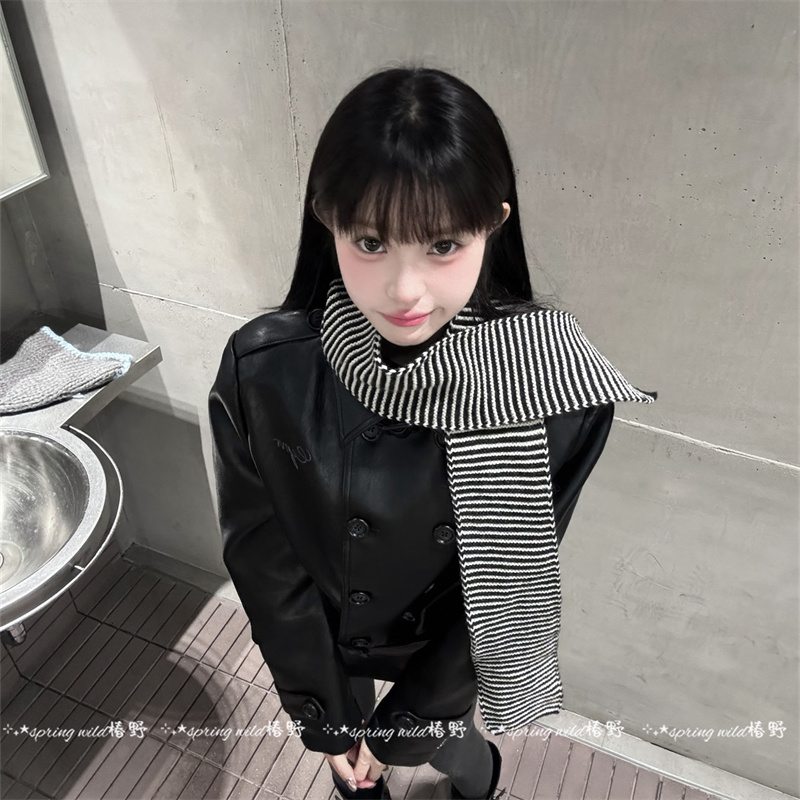 韩系ins风古早黑白条纹围巾