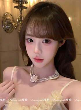 法式山茶花珍珠高级感轻奢项链