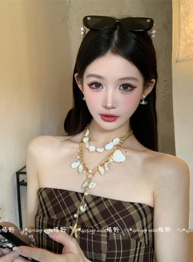 沙滩度假风贝壳海星双层叠戴项链