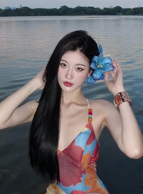 氛围感新中式蓝色百合花抓夹大号超仙唯美高级感头饰立体花朵发饰