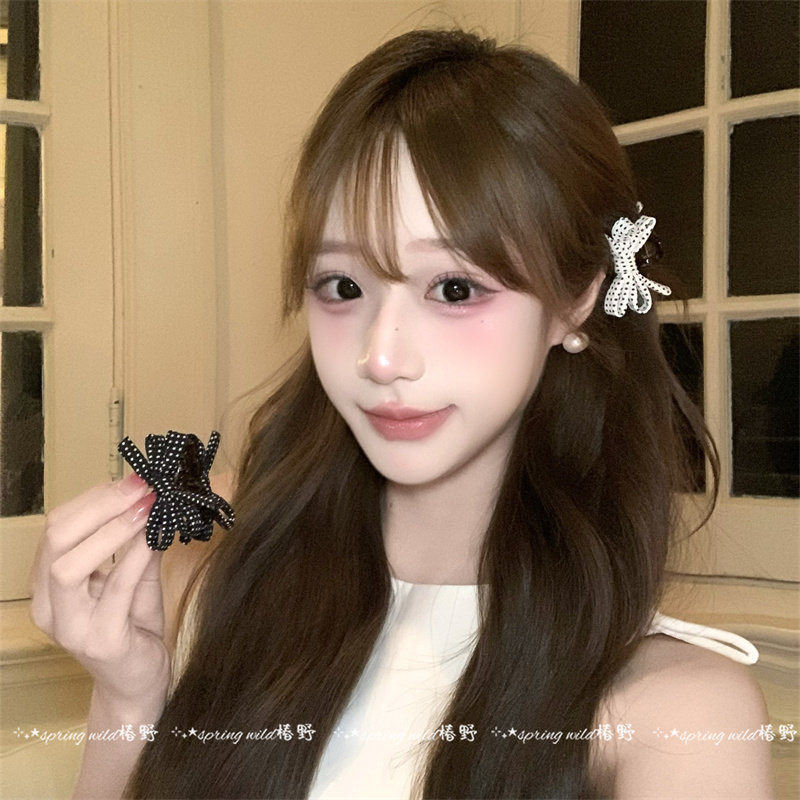 韩系公主波点蝴蝶结抓夹刘海夹甜美头发卡侧边夹子耳边发卡发饰品