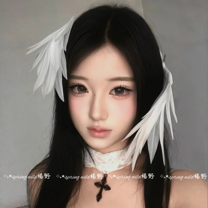 超仙天使之翼白色翅膀羽毛发夹图片