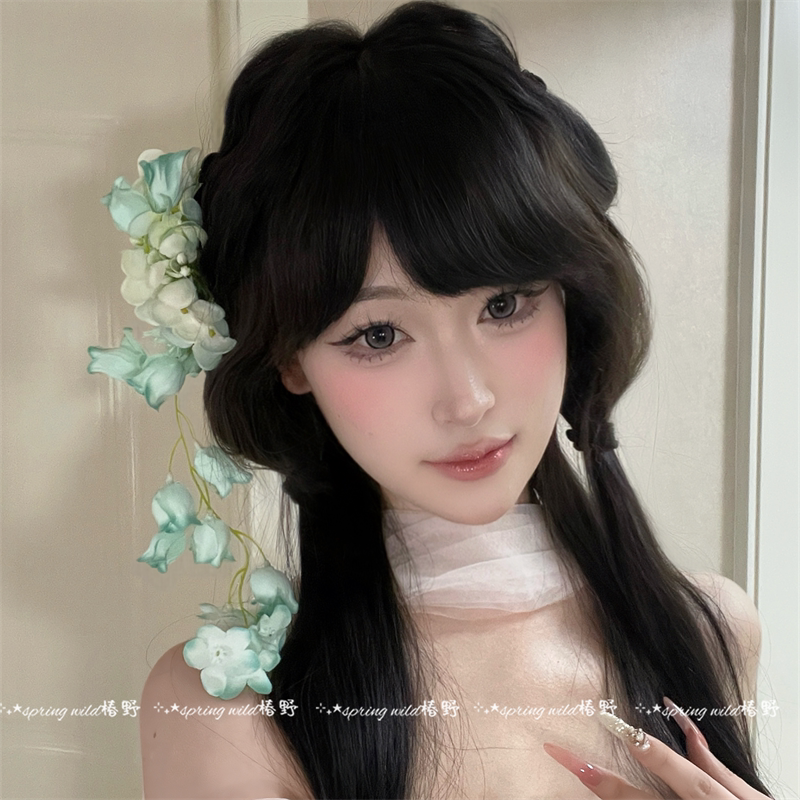 清冷感新中式绿色风铃花流苏发夹图片