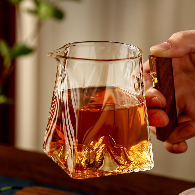 日式茶海过滤分茶器m茶具配件加厚木把玻璃公道杯耐热茶漏茶滤套