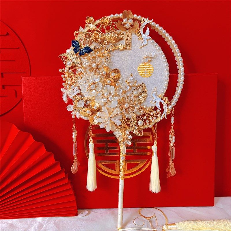 中式红金b双面双圈团扇diy材料包成品新娘结婚龙凤秀禾服手捧花束,鲜花速递/花卉仿真/绿植园艺,新娘手捧花,淘宝优惠券,粉丝福利购,淘宝优惠卷