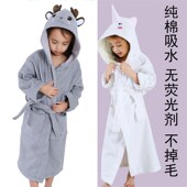 A类儿童纯棉浴袍l毛巾料吸水速干春夏四季 男女童长袍带帽游泳浴衣