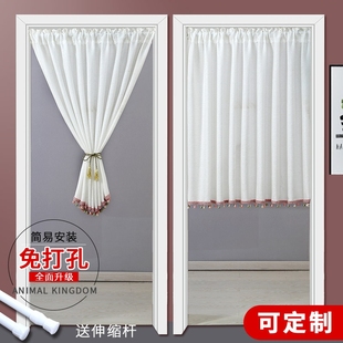 卧室玄K关阳台隔断半帘装 清新纯色门帘布艺蕾丝拼接短帘四季 饰送