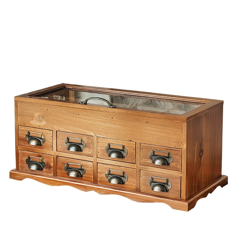 桌面抽屉式收纳储物盒手账胶带针线火F漆印章家用多层玻璃翻盖防